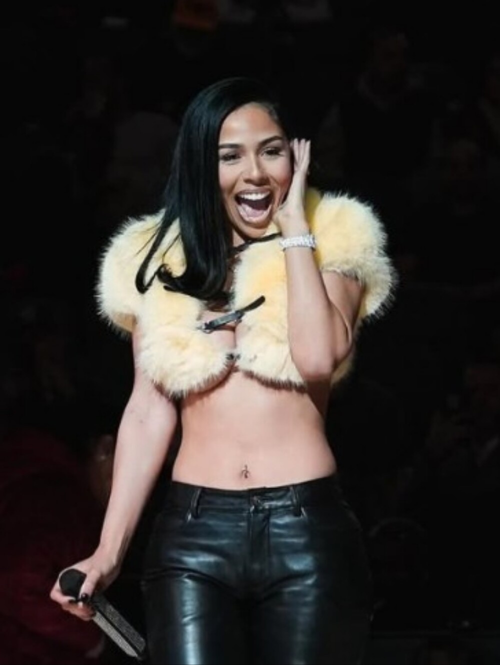 Fanci Club Set Karolina Faux Fur Jacket And Leona Bikini Top